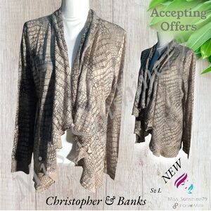 Christopher&banks NEW -Sz L - lightweight cardigan waterfall animal print optic